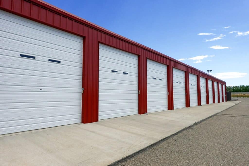 Row of closed enclosed garage storage