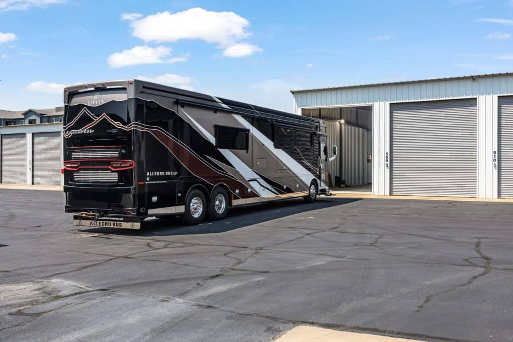 RV pulling into enclosed garage