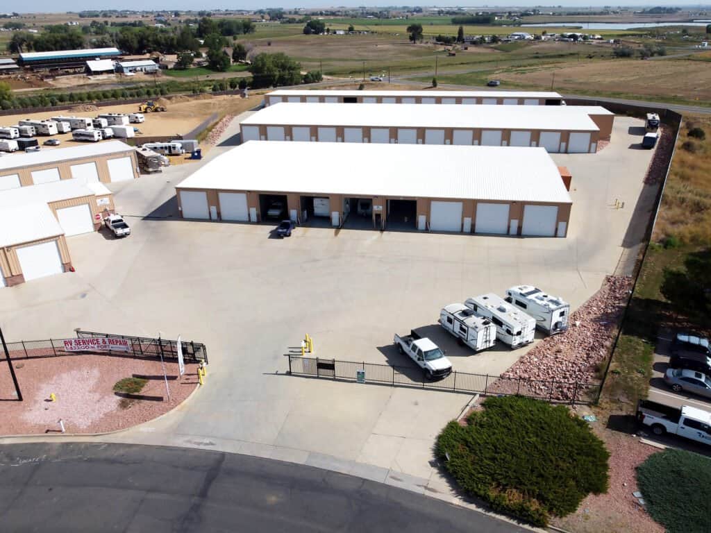 Mead_Garages_DroneOverview2 Drone shot of enclosed garages in Mead