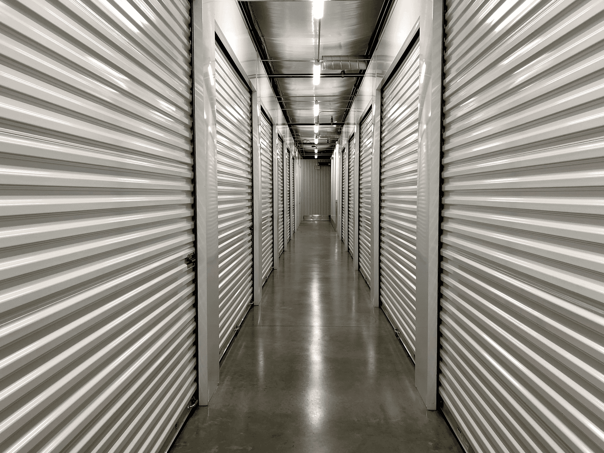 Indoor rows of self storage units