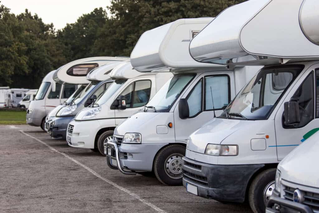 Parked RVs In An Open Parking Lot