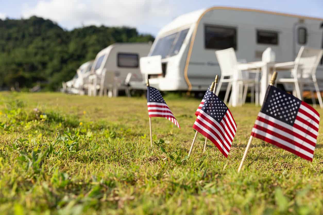 RVs With American Flags At A Premier RV Destination