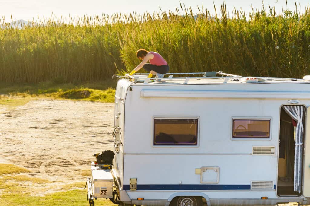 Women Is Fixing Her RV Roof