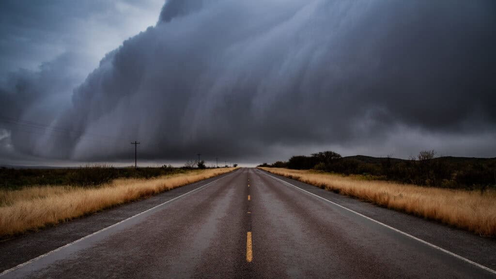 Incoming Storm Viewed From A Road