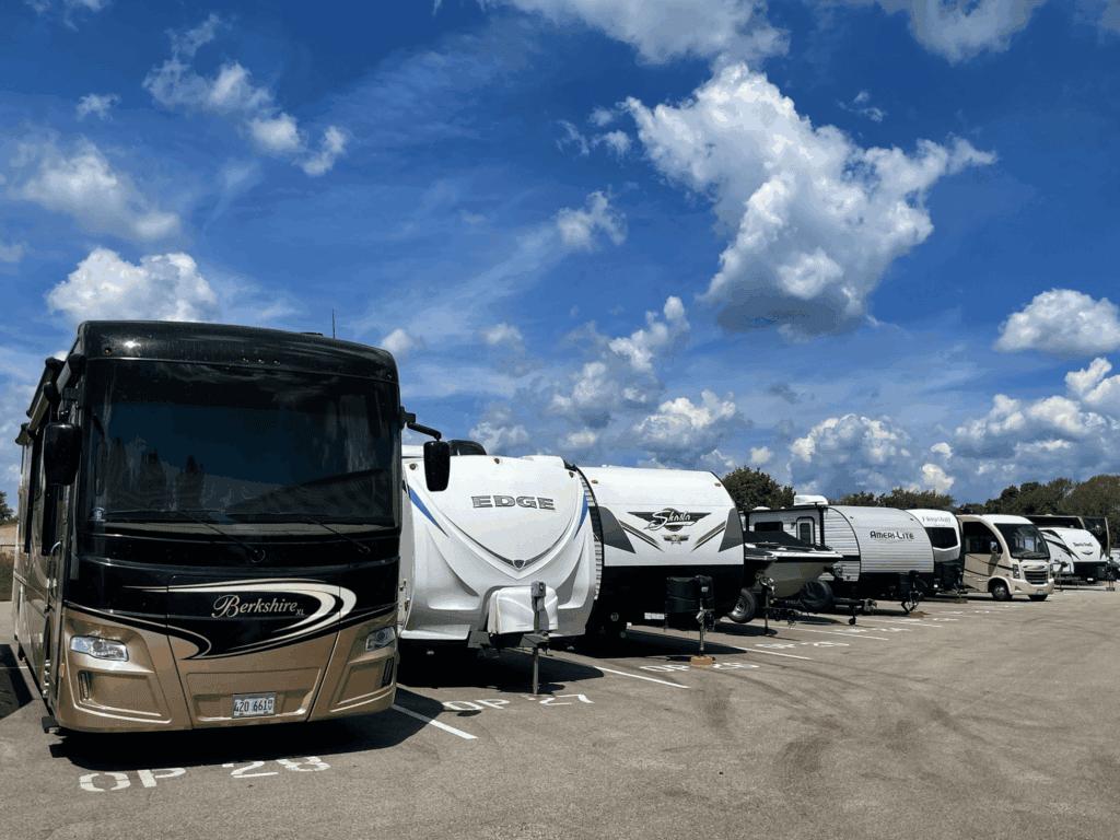 LakeCounty_OutdoorParking Row of RV storage outdoor parking