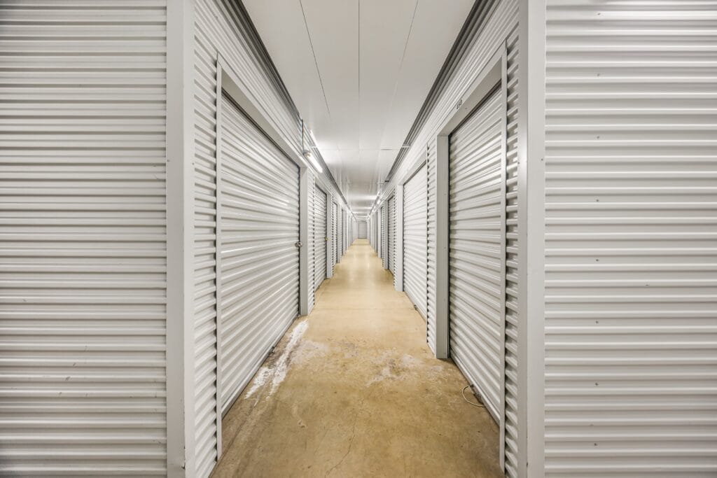 Row of indoor, climate controlled self storage units