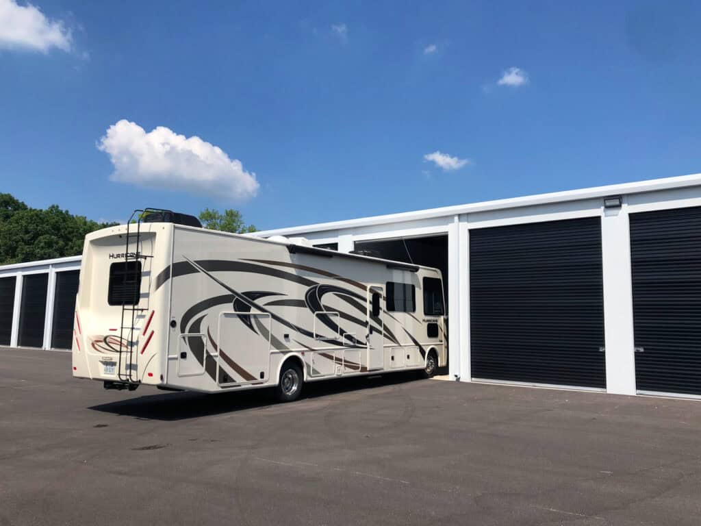 Enclosed RV storage unit at Outrig Lake County in Volo, IL with secure gated access near Wauconda and Fox Lake