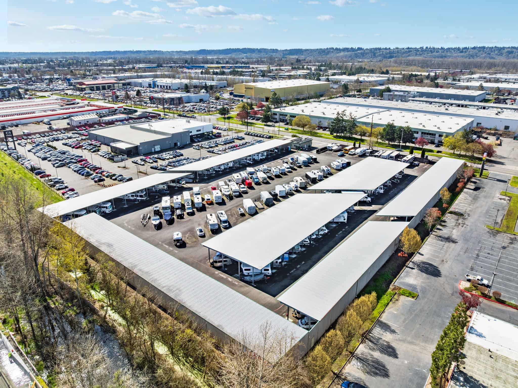 East Valley RV Boat Storage Facility Aerial view on sunny day