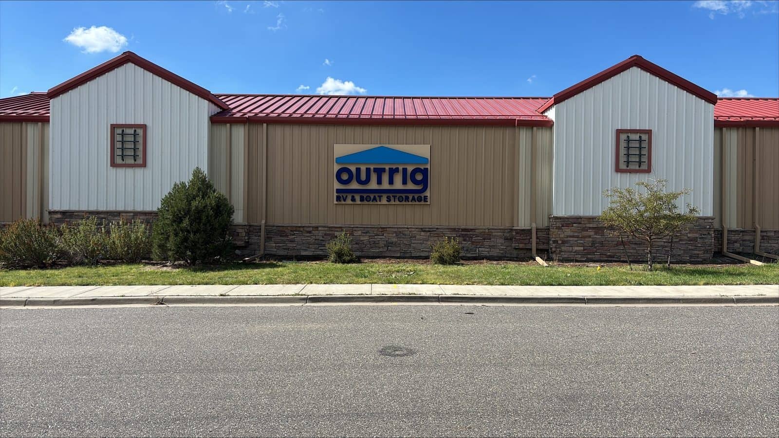 Exterior of Outrig Storage Parker with sign